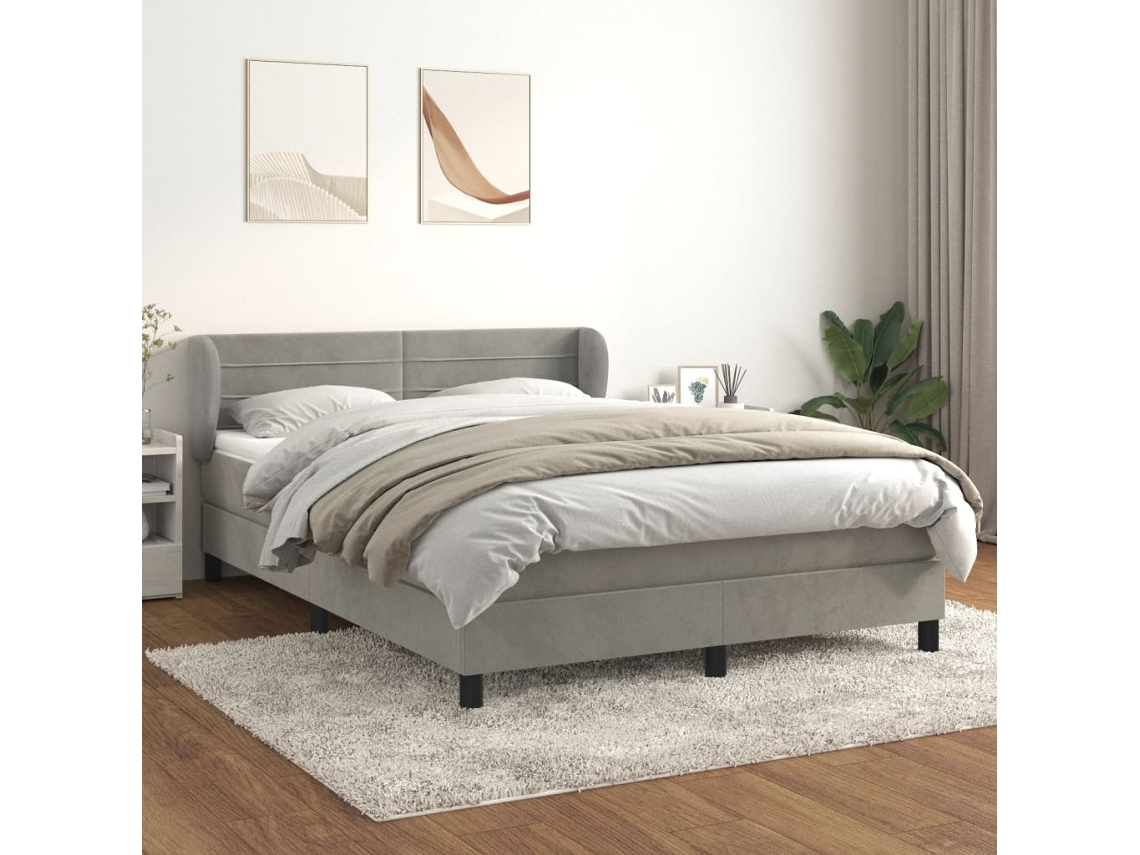 Vidaxl Cama Com Molas/colchão 140x200 Cm Veludo Cinzento-claro