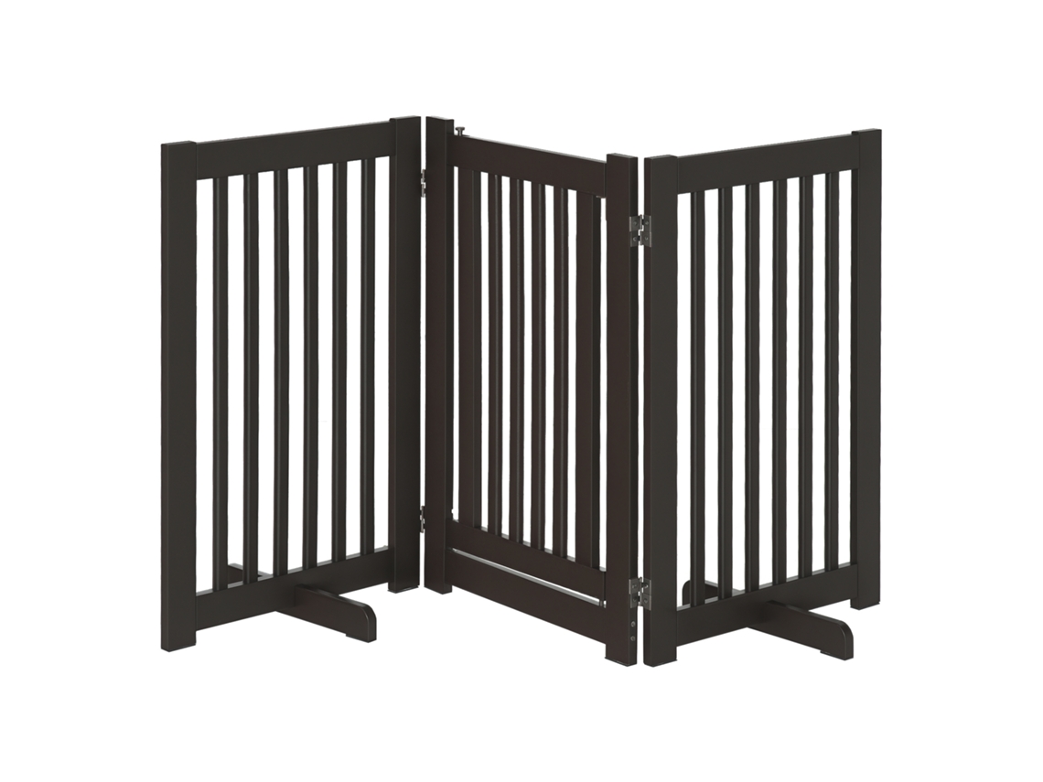 Portão ajustável independente para cães 3 painéis dobrável escuro 155x76cm marrom