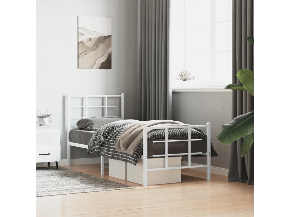 Vidaxl Estrutura De Cama Com Cabeceira E Pés 75x190 Cm Metal Branco