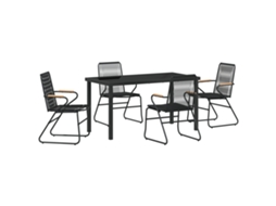 Conjunto 5 Conjunto De Jantar Para Jardim Vidaxl Preto Pvc (140 X 70 X 73 Cm)