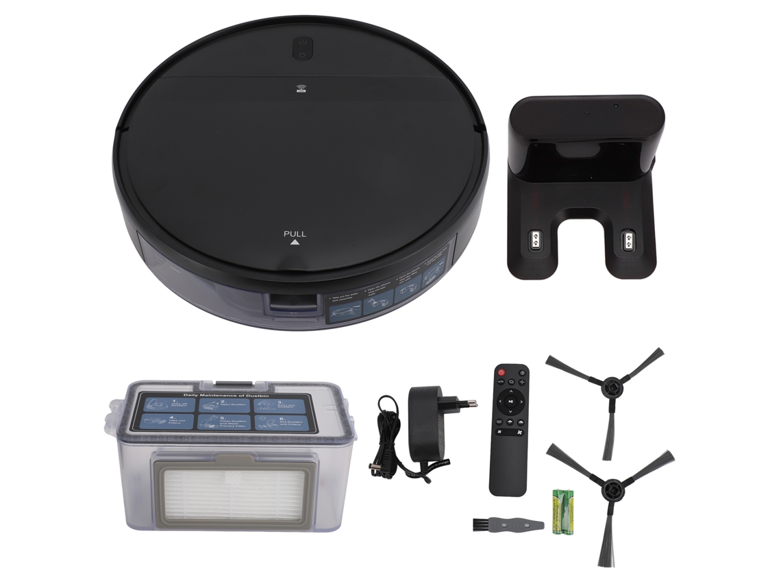 Robot Aspirador e Mop 2 em 1 LAXISCREED, Inteligente, Silencioso, Recarregável, para Cabelo, Pó, Manchas, Preto
