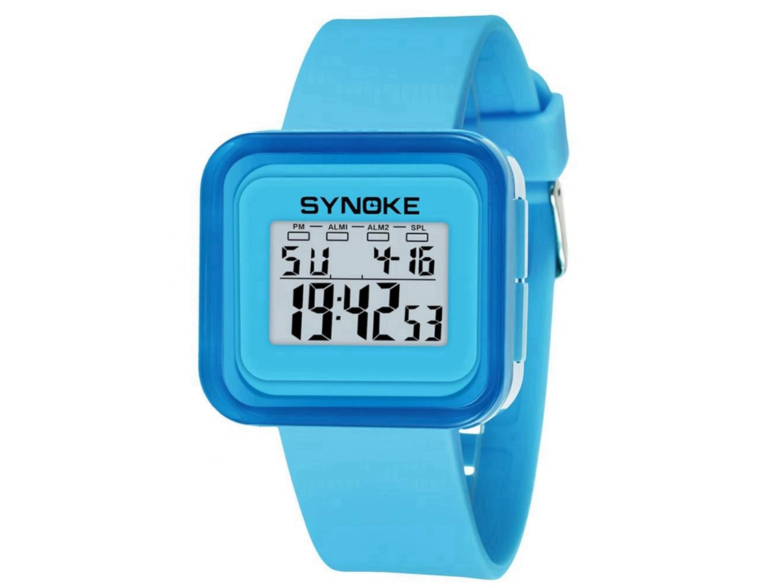 Relógio esportivo eletrônico Synoke para estudantes e crianças, design simples e moderno, azul.
