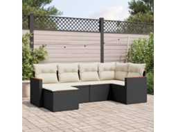 Jogo de Sofá Jardim 6 Peças C/ Almofadões Vime Pe Preto Dkd Home Decor