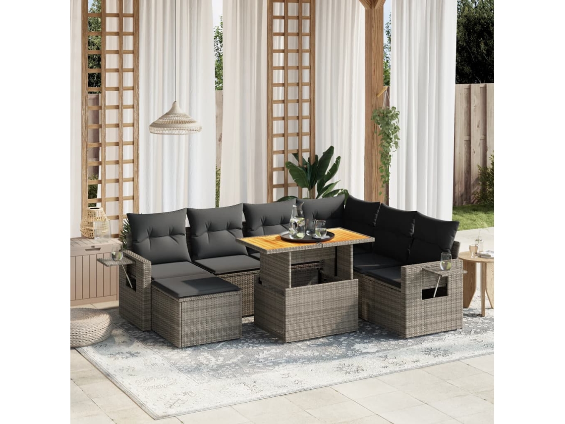 Vidaxl 8 Pcs Conjunto Sofás De Jardim C/ Almofadões Vime Pe Cinzento