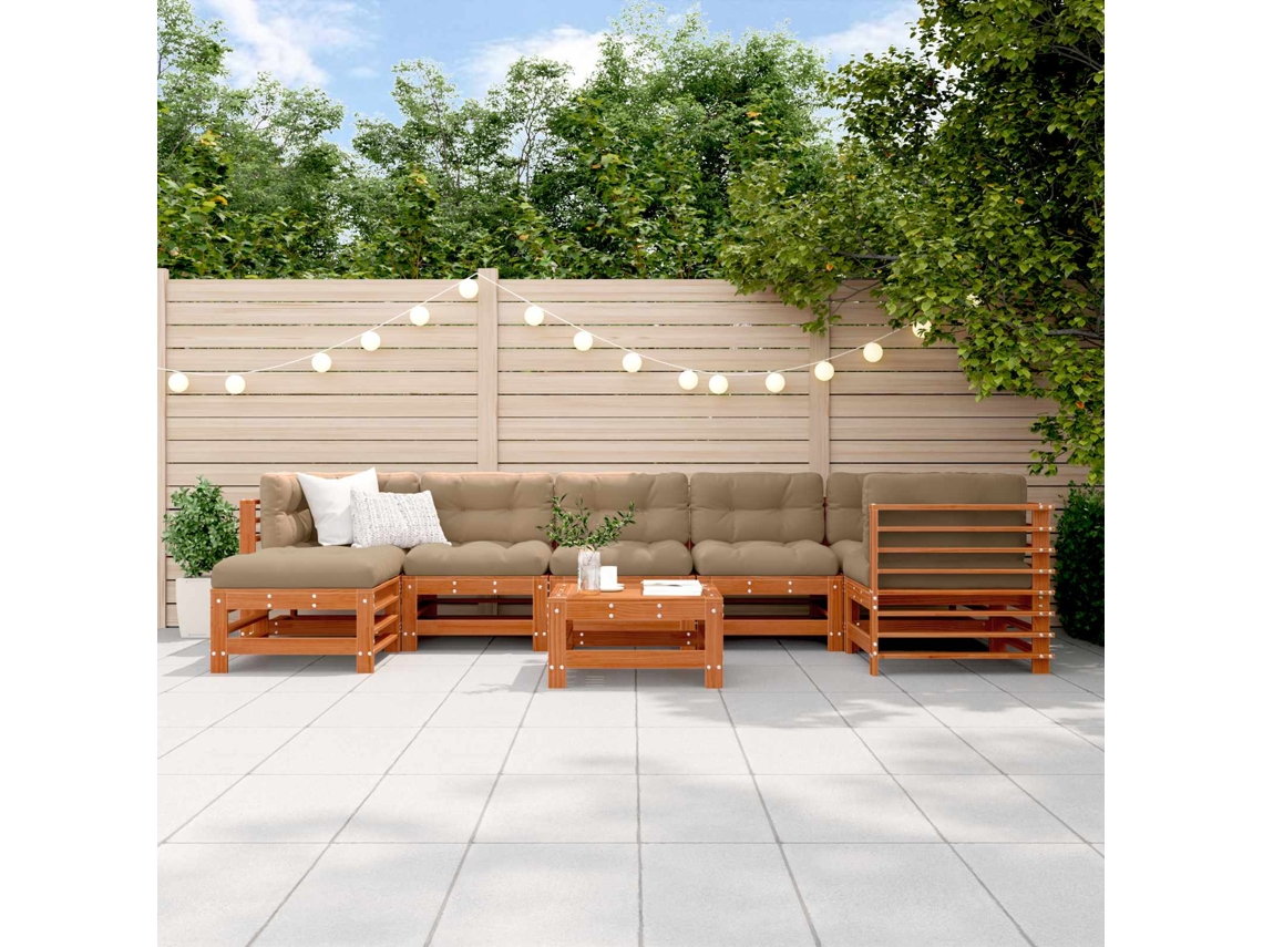 Vidaxl Conjunto de Lounge de Jardim 8 Pcs Castanho Cera