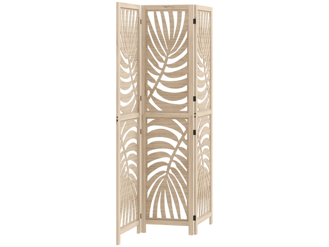 Biombo Interno 3 Painéis Dobrável e Separável em Madeira,design Folhas,120x170 Cm,cor Madeira BTFORUS