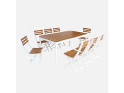 Conjunto De Jardim Com Mesa De Acácia Com Cantos Arredondados Com 8 Cadeiras, Branco