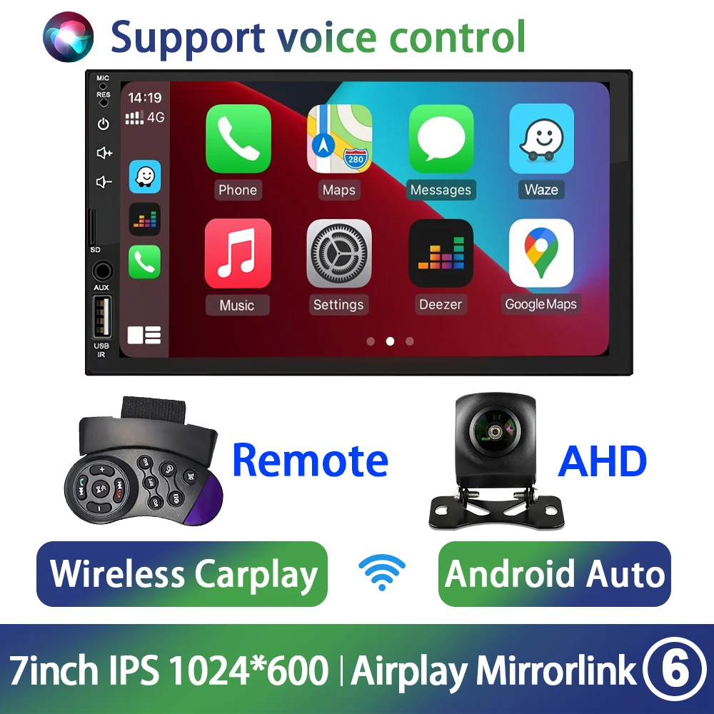 (ahd Cam) Sistema Multimídia Automotivo 2din Com Tela Ips De 7 Polegadas, Carplay Sem Fio E Bluetooth.