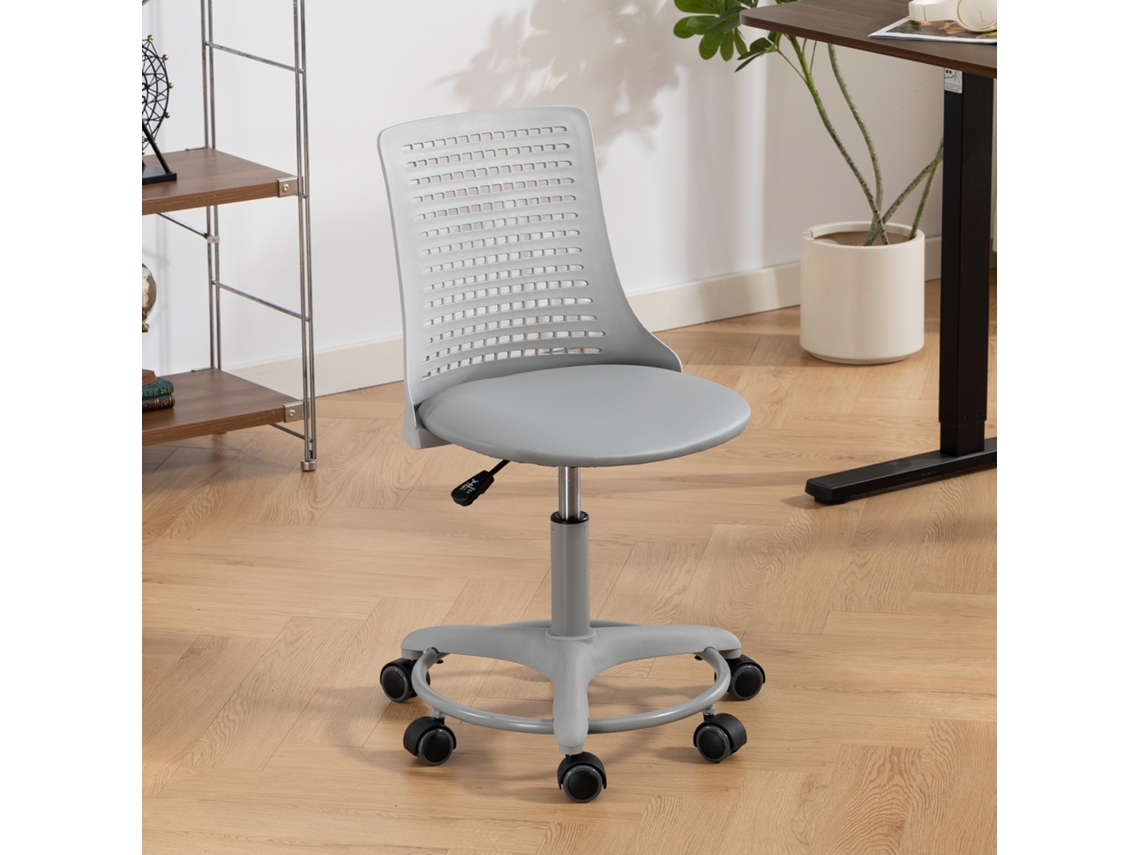 Cadeira De Escritório Giratória Sem Braços Em Malha Com Encosto Vazado Ajustável 43x42x74-86 Cm Cinza