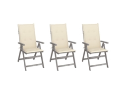 Vidaxl Cadeiras Jardim Reclináveis C/ Almofadões 3 Pcs Acácia Maciça