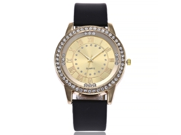 Relógio de Pulso Feminino Vansvar de Quartzo com Cinta de Pu e Strass Dourado