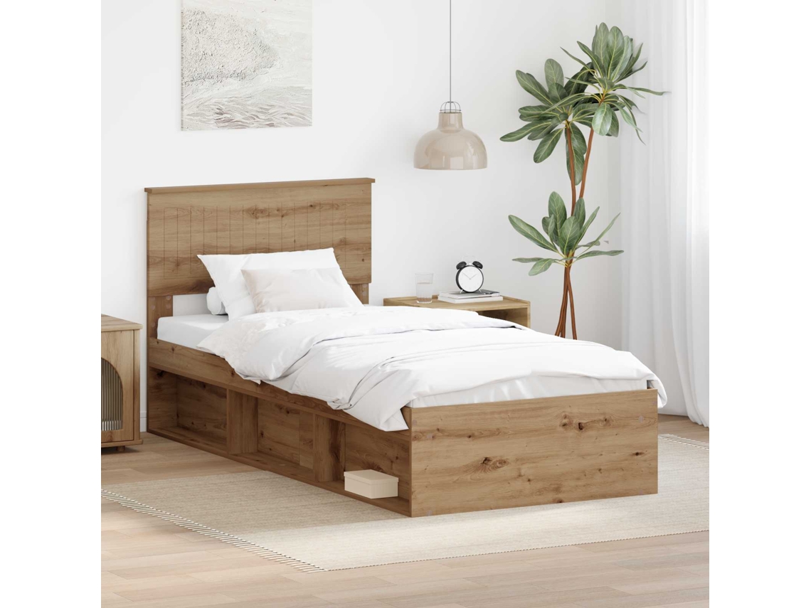 Vidaxl Estrutura Da Cama Com Cabeceira Carvalho Artesanal 90 X 200 Cm