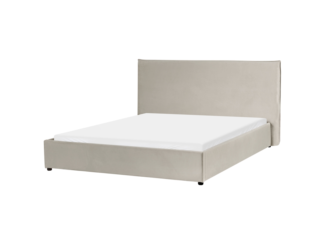 Cama de Água BELIANI Lavaur de Veludo Taupe 160x200