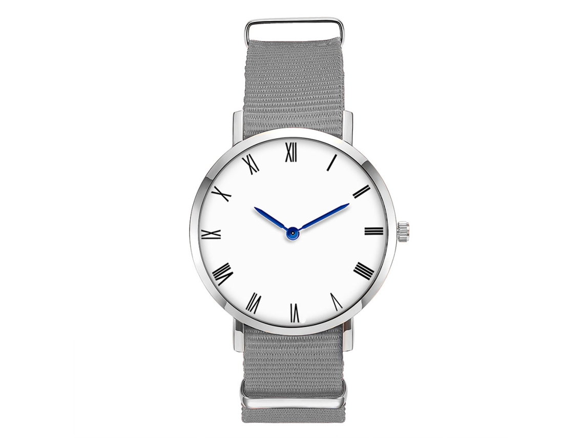 Relógio masculino de moda, pulseira de couro e nylon, mostrador redondo, movimento de quartzo, estilo executivo, Zhoulianfa, cinza.