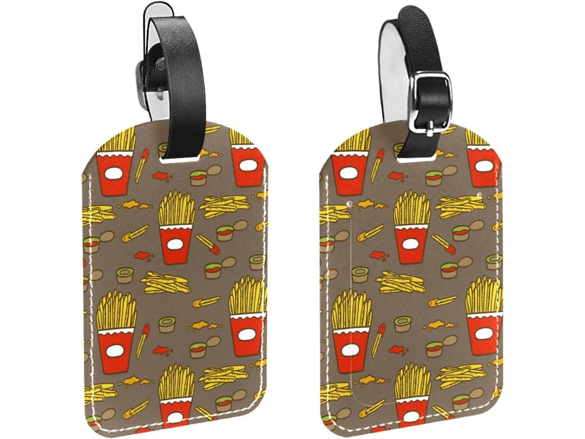 Conjunto De 2 Etiquetas Bagagem Em Imitação Couro Com Estampa Batatas Fritas E Molho Proteção Privacidade