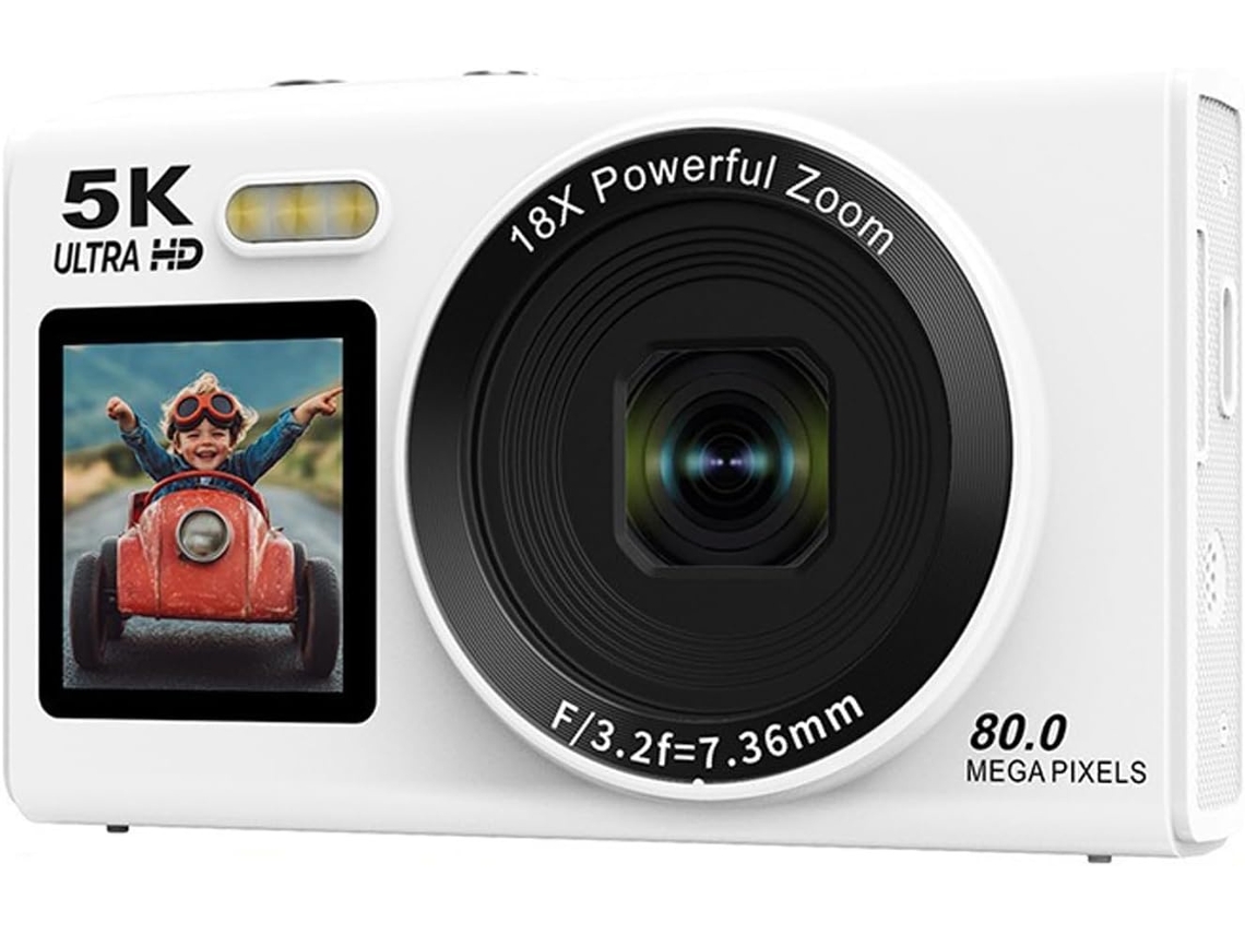 Câmera Digital 5k, Câmera De Vlog Uhd De 80 Mp Com Tela Dupla Atualizada, Câmera De Selfie Com Foco Automático E Zoom De 18x (branca)