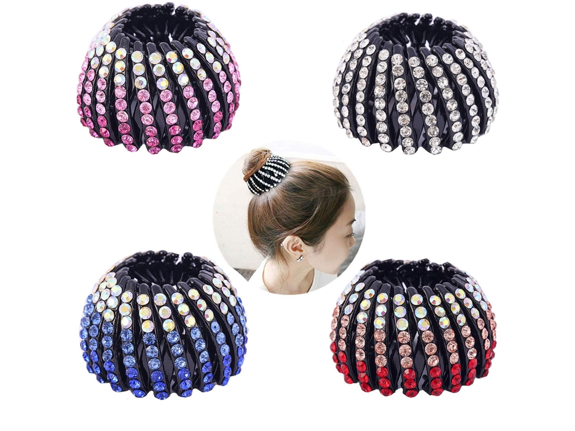 Pacotes de Suporte de Rabo de Cavalo Acessório de Cabelo Expansível Strass Ninho de Pássaro Prendedor de Cabelo para Mulheres e Meninas JEDBESETZT