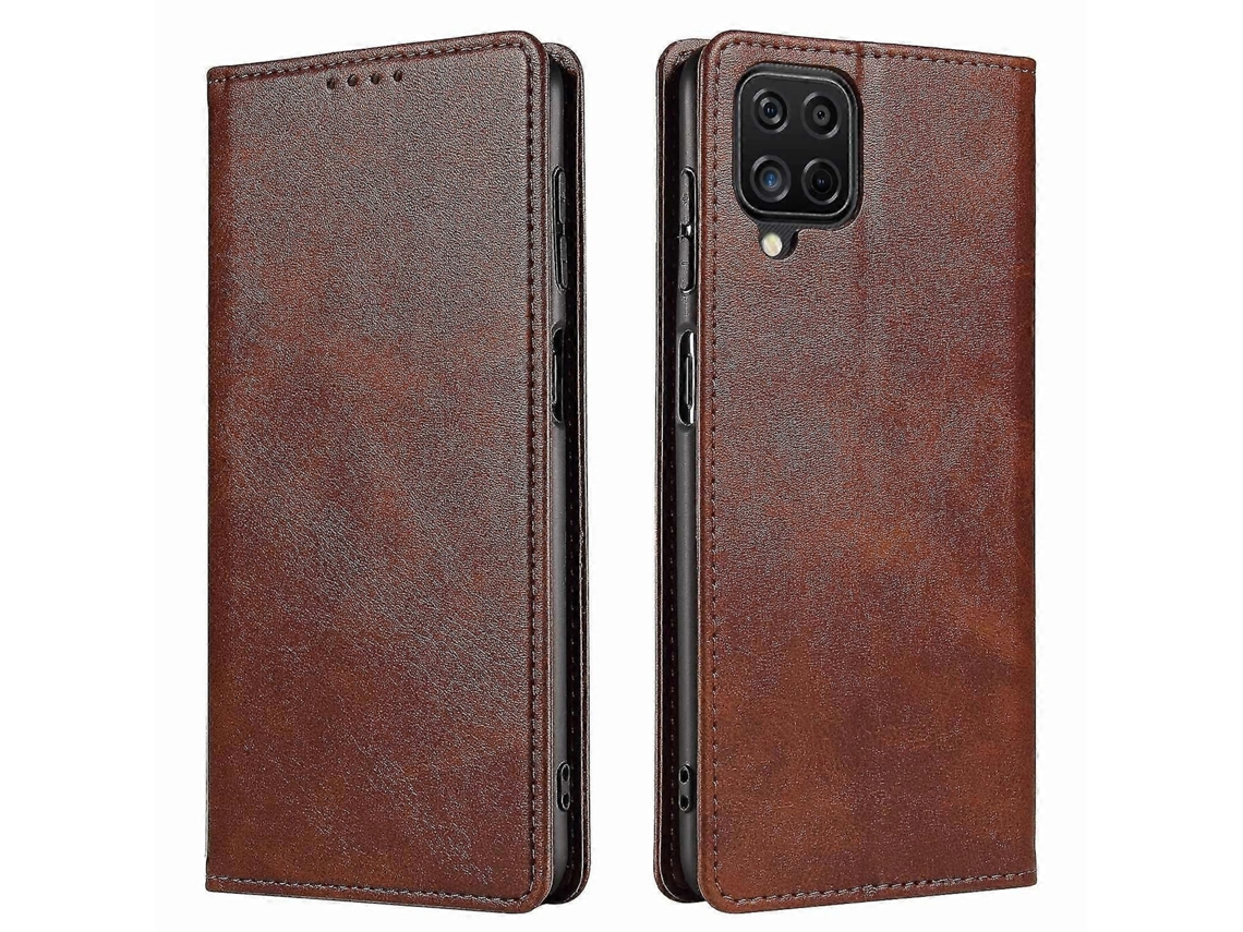 Capa Carteira Flip Em Couro Sintético Com Suporte, Textura De Bezerro E Fecho Magnético Para Samsung Galaxy A12.