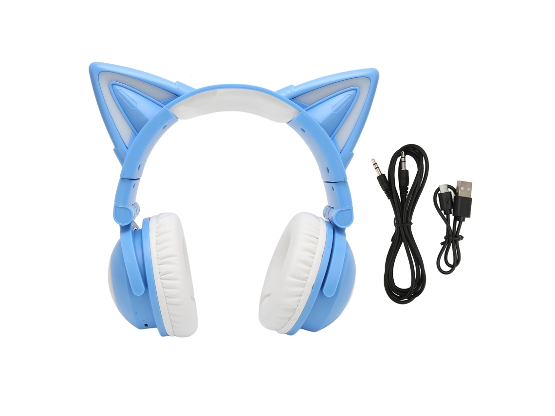Aetheria fone de Ouvido Bluetooth com Orelhas de Gato Led Estéreo Cute para Crianças com Microfone Azul