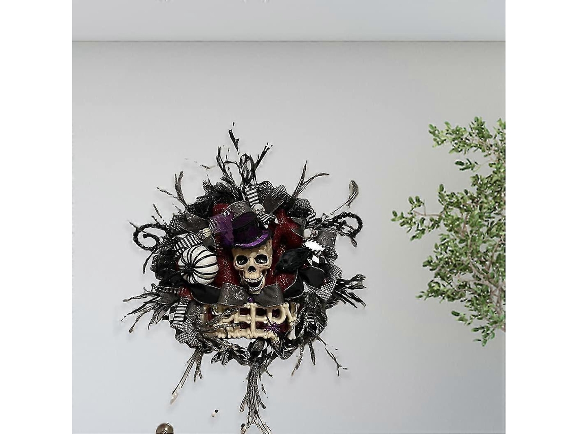 Guirlanda de Halloween com 14 Polegadas e Decoração de Esqueleto para Porta de Entrada - Artigos de Halloween