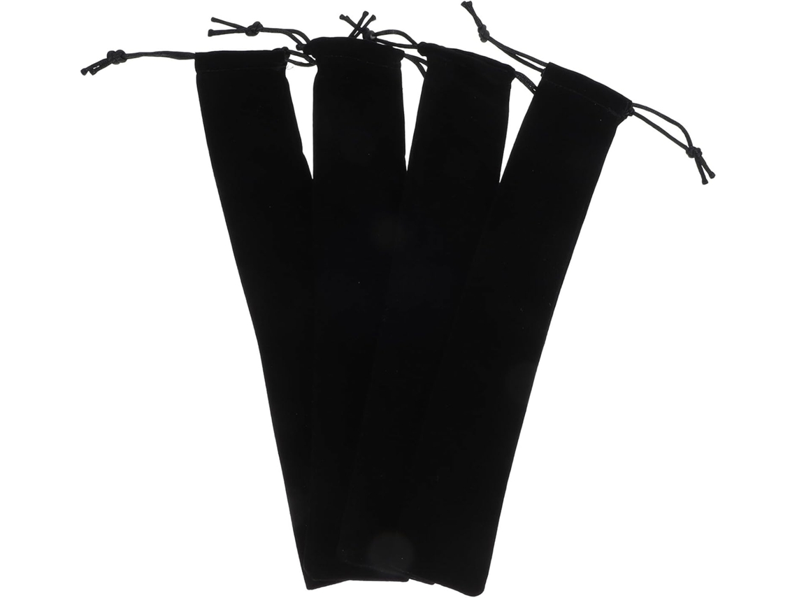 Conjunto 4 Estojos Dobráveis Leques Veludo Preto Resistentes Desgaste Festivais Festas Estilo Chinês Vintage GOKOCO