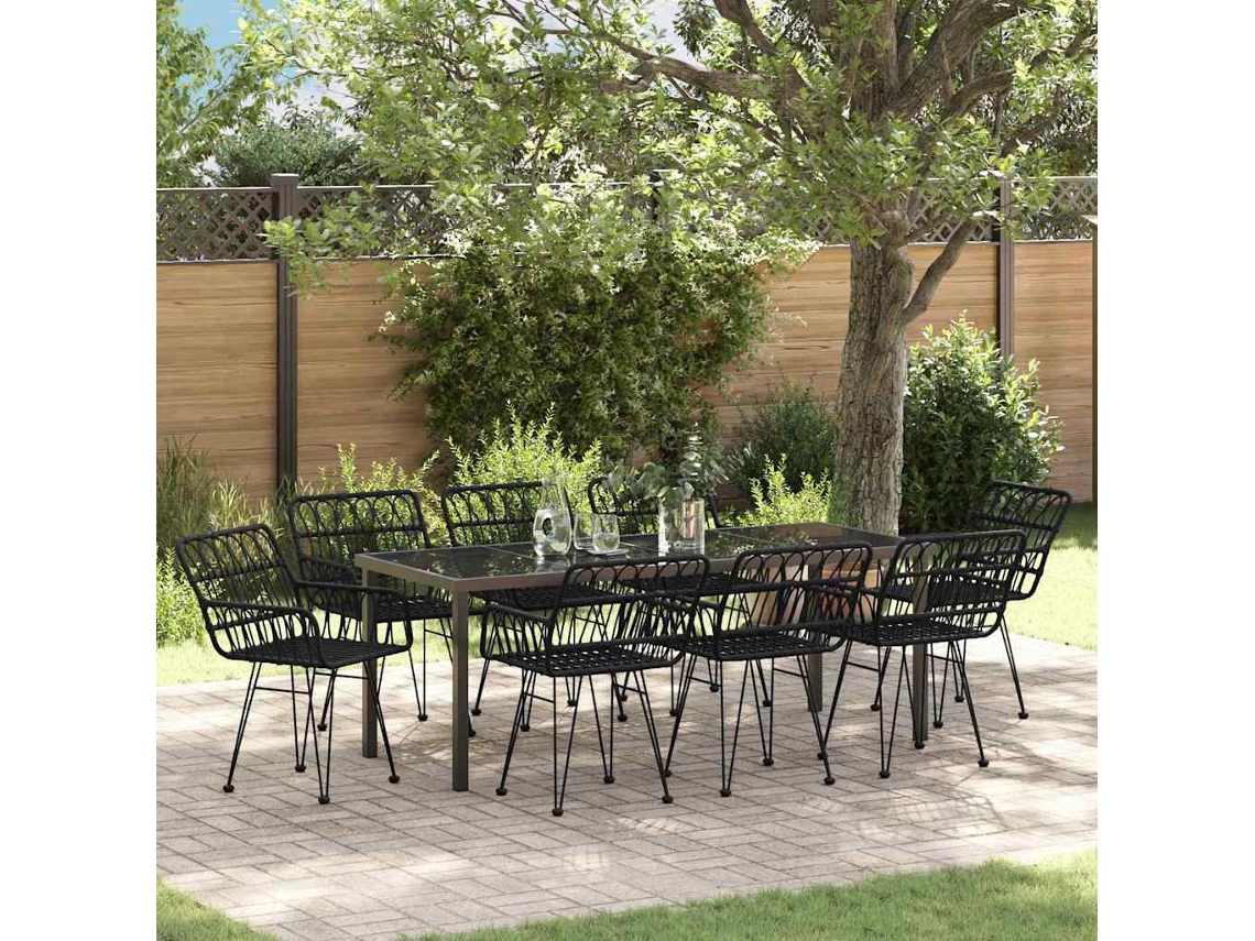 Vidaxl Conjunto De Jantar Para Jardim 9 Unid. Preto Aço Revestido A Pó