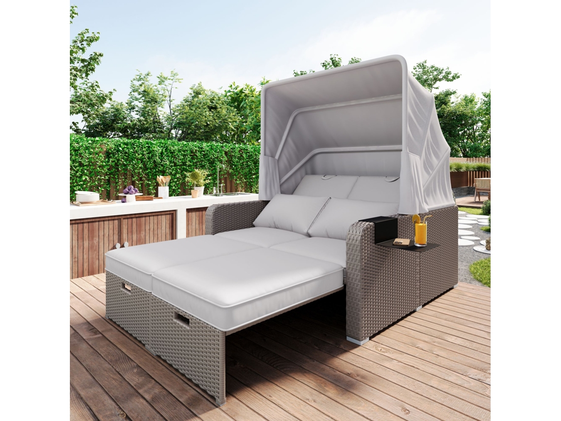 Redário Hollywood 3 Lugares com Almofada, Toldo Ajustável, Suporta 240 Kg, Cinza 172x110x153cm para Jardim