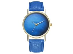 Relógio de quartzo unissex com pulseira de couro PU, mostrador céu estrelado, azul royal