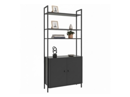 Estante Preta Mdf E Metal Com 4 Prateleiras Ajustáveis