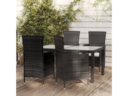 Vidaxl 5 Pcs Conjunto Jantar Exterior Com Almofadões Vime Pe Preto
