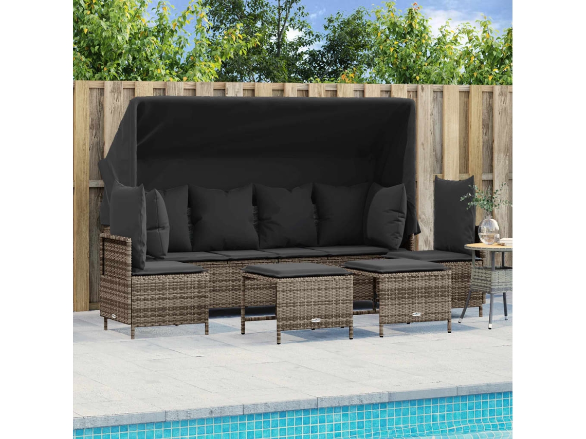 Vidaxl 5 Pcs Conjunto Sofás De Jardim C/ Almofadões Vime Pe Cinzento