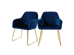 Conjunto de 2 Cadeiras de Jantar com Encosto Estofo em Veludo Azul e Pernas em Metal ML-DESIGN