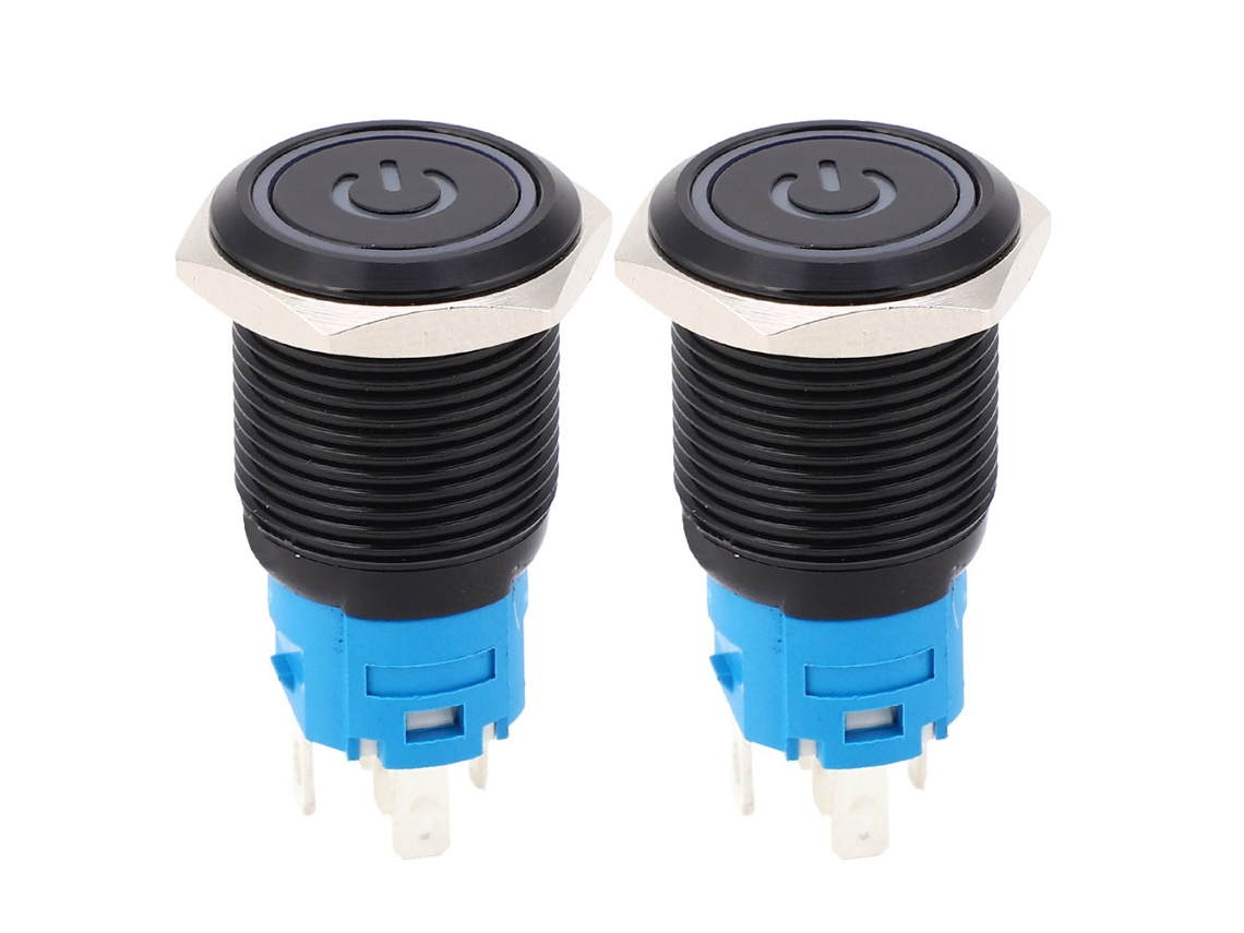 Interruptor De Metal Com Trava Automática Ip65 Com Led 16mm 3-6vdc Branco 2pcs