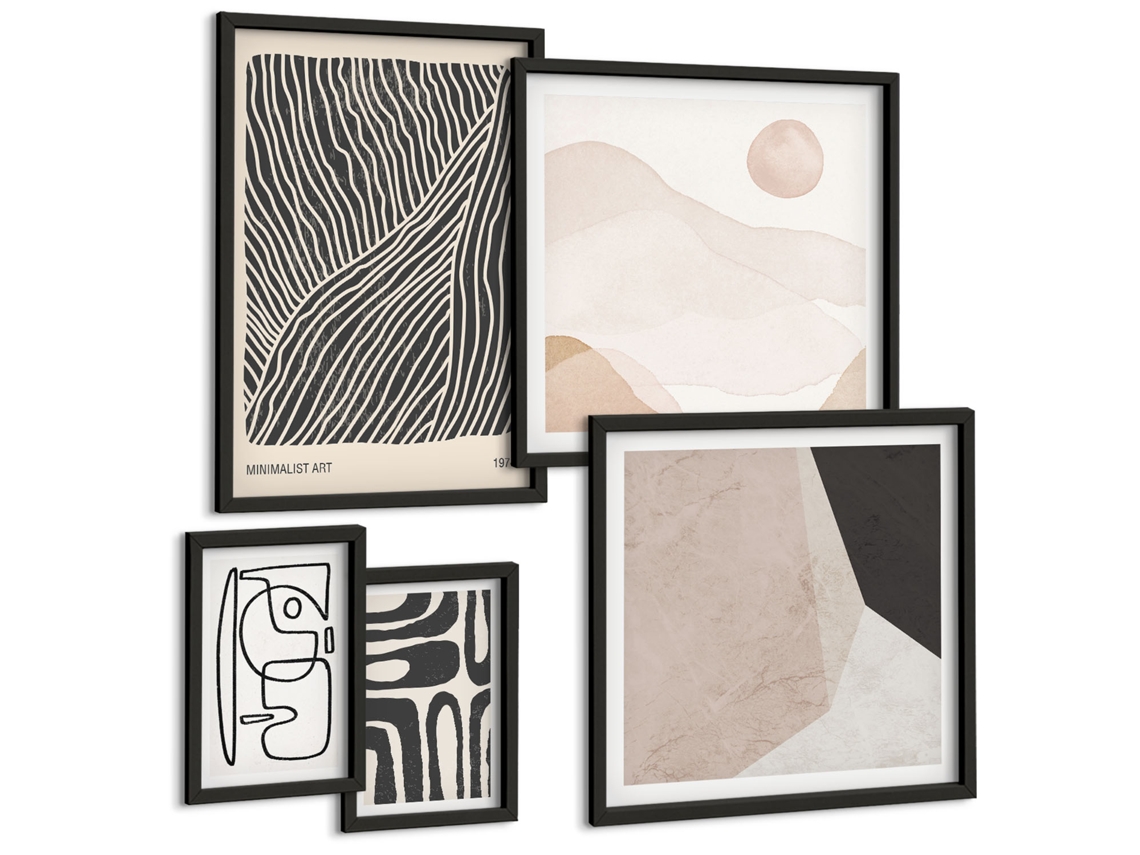 Um Conjunto De Imagens Decorativas Em Uma Moldura Limoeiros, Frutas E Sol Moldura Preta Pinturas De Quarto Espelharte (conjunto De 5 Imagens)