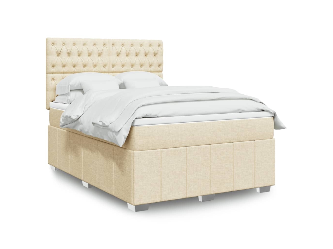 Vidaxl Cama Com Molas/colchão 140x190 Cm Tecido Cor Creme