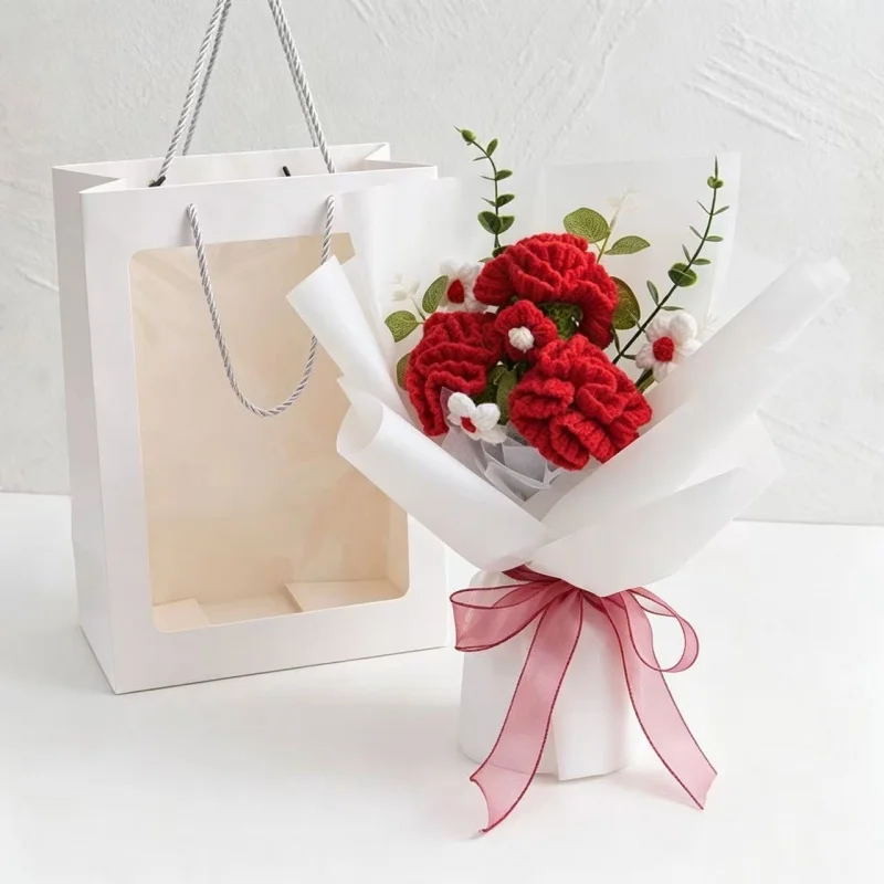 Bolsa De Mão Criativa Com Buquê De Rosas Artificiais De Crochê, Presente Para O Dia Dos Namorados