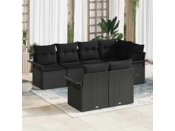 Vidaxl Conjunto De Sofá De Jardim 7 Unid. Preto Vime Pe