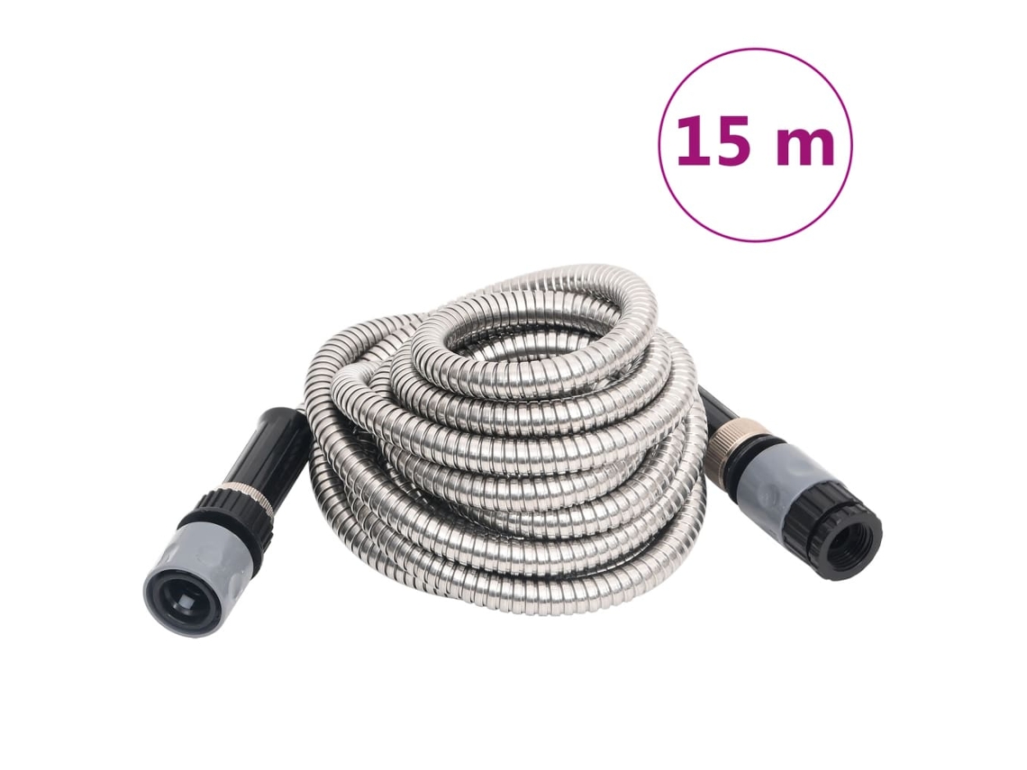 Vidaxl Mangueira Jardim C/ Bico Pulverização 15 M Aço Inox. Prateado