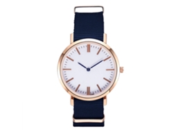 Relógio analógico de quartzo azul royal com pulseira de nylon para homens e mulheres.