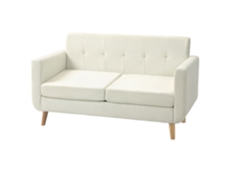 Sofá 2 lugares linho sintético creme, estrutura de madeira, 138,5x70x75 cm S/MARCA