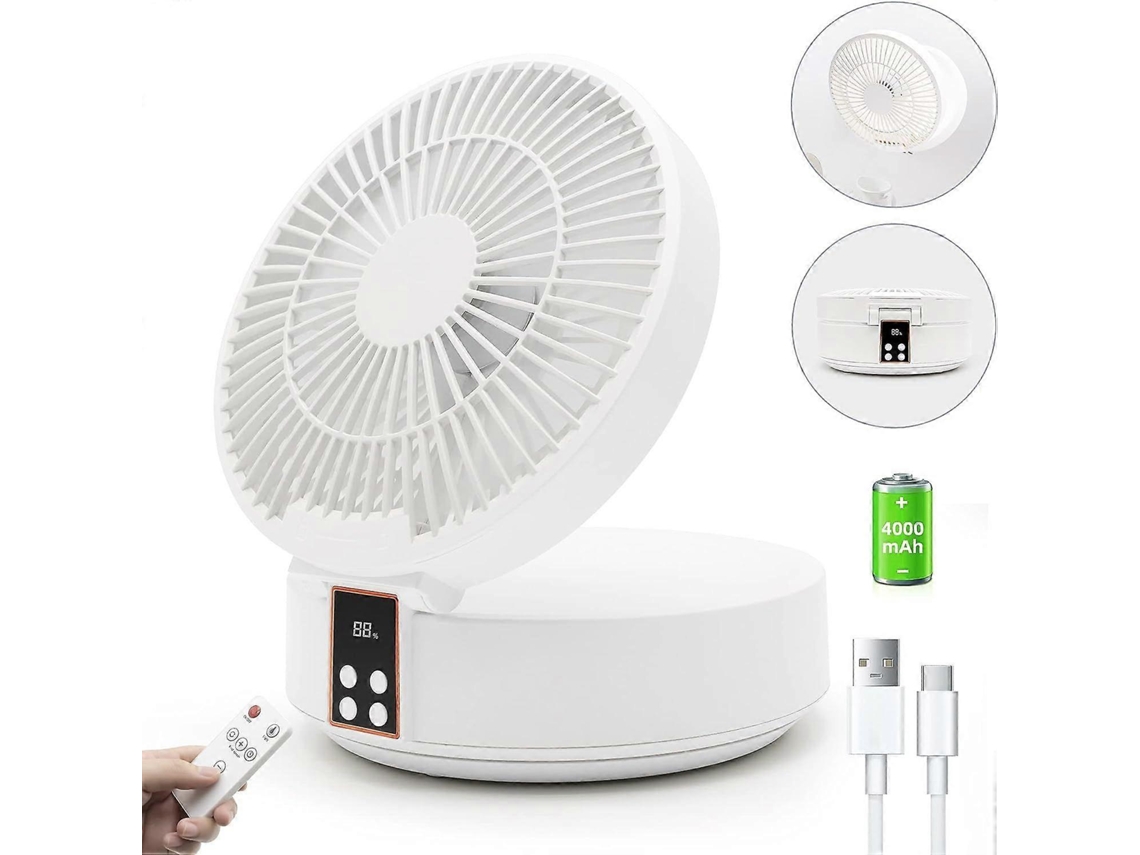 Ventilador de Mesa Usb Pequeno com Bateria Recarregável 4000mah, Ventilador Dobrável BRILVIBERA ( Branco)