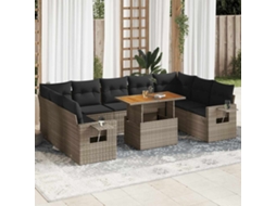 Vidaxl 10 Pcs Conjunto Sofás De Jardim C/ Almofadões Vime Pe Cinzento