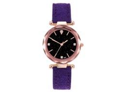 Relógio de Pulso Feminino de Quartzo com Pulseira de Couro Pu e Strass Brilhante (roxo)