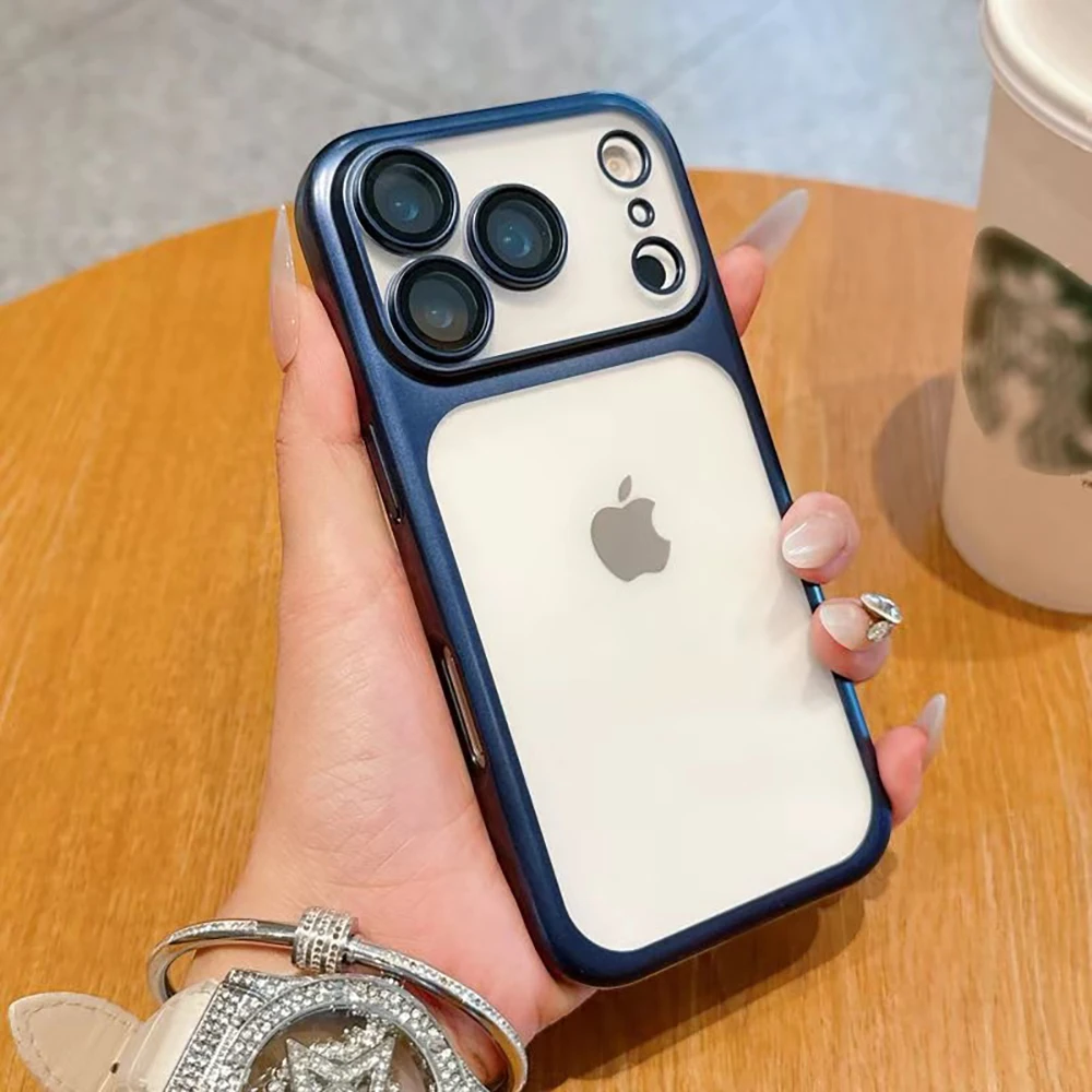 Capa Transparente Fosca Com Moldura Eletroplaqueada Para Iphone 17 Air (azul), Protetor De Lente Resistente A Impactos.