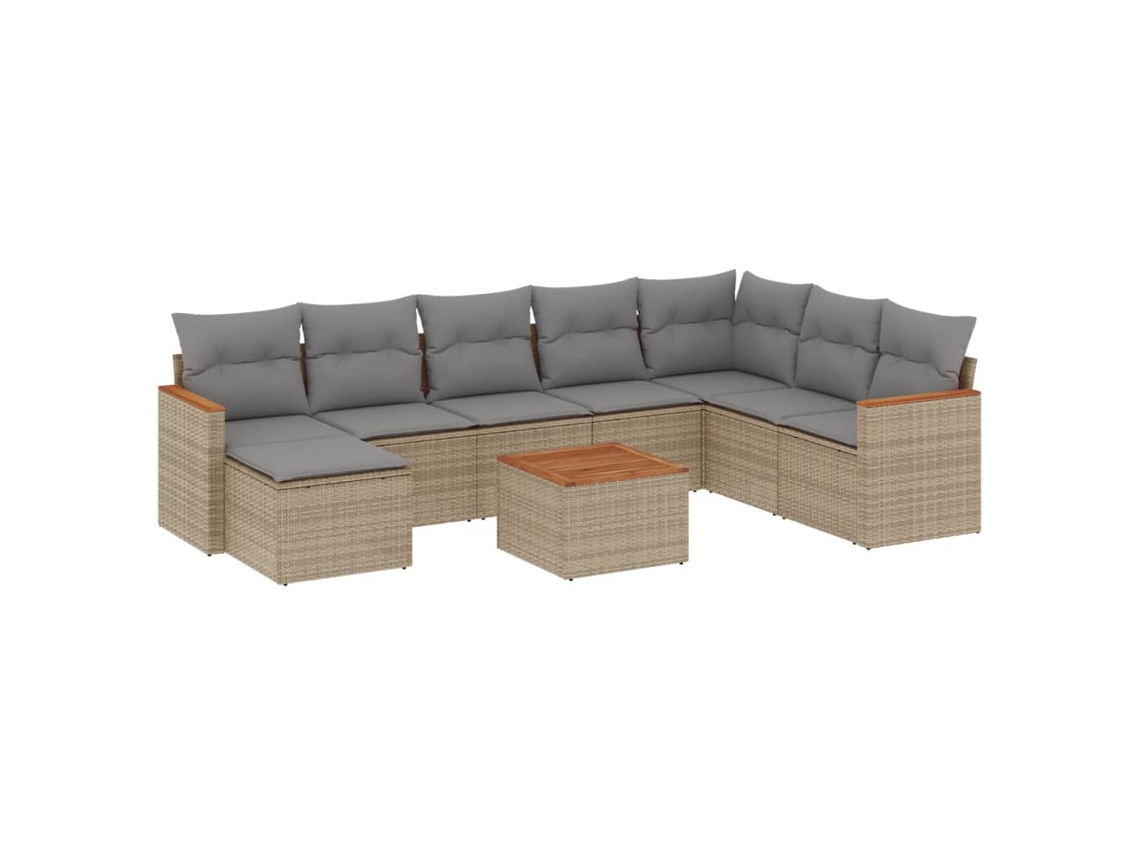 Conjunto 9 de sofás p/ jardim com almofadões vime PE bege