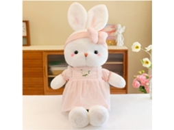 Lindo Coelhinho De Pelúcia Branco Com Vestido Xadrez Rosa E Laço,