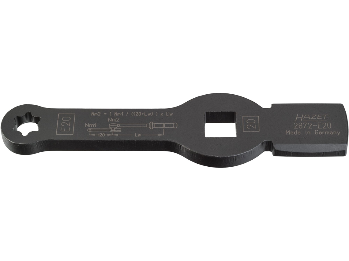 Chave de impacto Torx HAZET 2872-E20 com 2 superfícies de impacto: quadrado oco 3/4 de polegada 20 mm perfil Torx externo E20