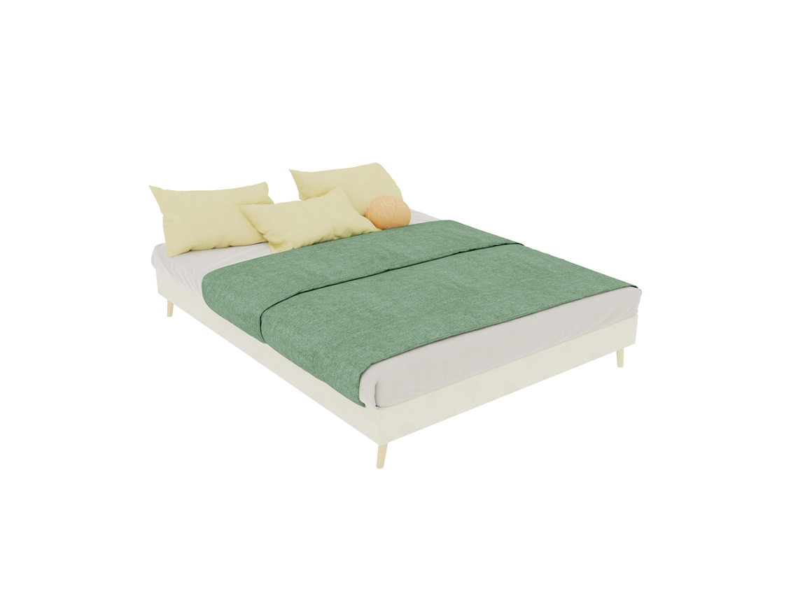 Estrutura Cama Minimalista 140x200 Cm Veludo Holandês Bege, Base Baixa Moderna (sem Elevador Hidráulico/cabeceira/colchão)