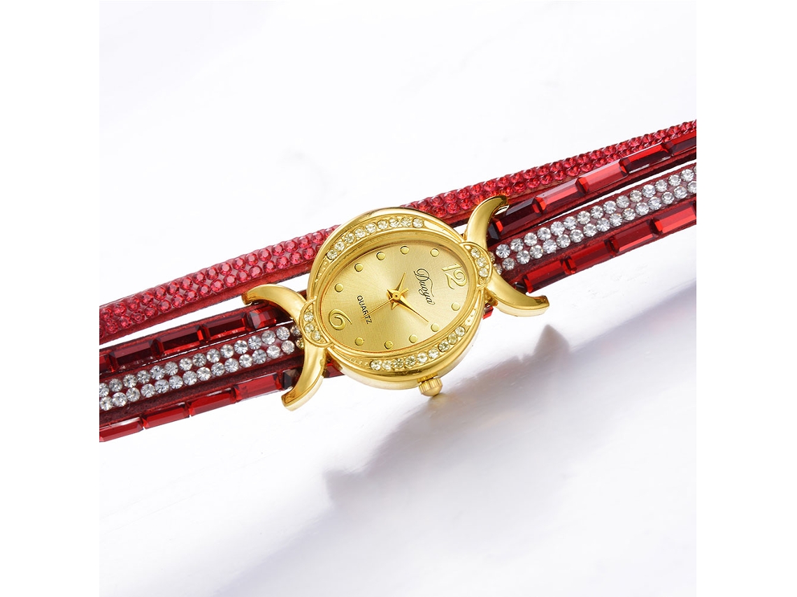 Relógio Pulseira Mulher de Quartzo com Strass Brilhante para Vestido (vermelho)