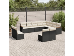 Vidaxl 12 Pcs Conjunto De Sofás De Jardim C/ Almofadões Vime Pe Preto